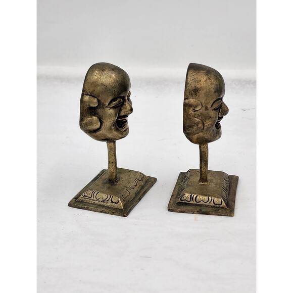 Laughing Buddha Pair Statue Figurines Brass Asian On Miniature Stand 3.5" - Picture 4 of 10